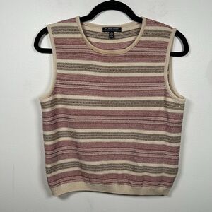 ST. JOHN SPORT Marie Gray Sleeveless Small P Beige Gold Red Metallic Striped Top